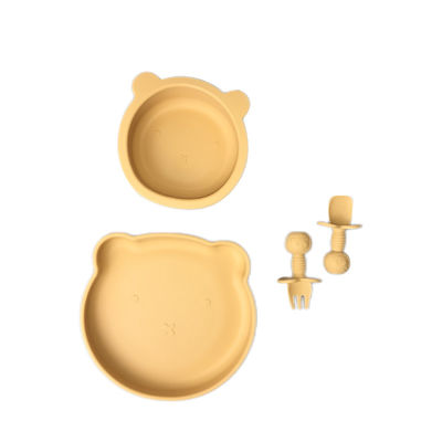 Bộ bát và đĩa hút mini bền bỉ Hình gấu silicon cho bé ăn