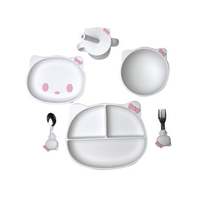 6 cái Bộ đồ ăn cho bé bằng silicon Hình mèo con Bộ bát và đĩa hút không chứa BPA