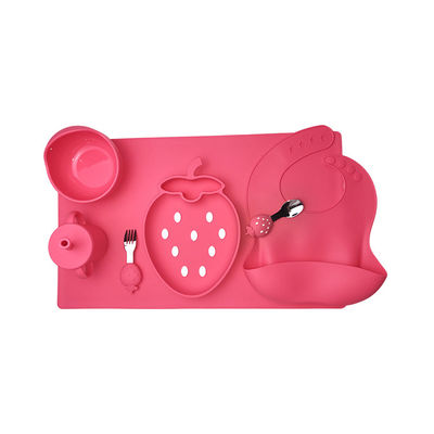 Bộ đồ ăn cho bé bằng silicone không chứa BPA Bộ yếm hình bát dâu tây