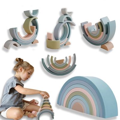 Đồ chơi xếp chồng giáo dục cho trẻ sơ sinh BPA Free Rainbow Silicone Stacker Cấp thực phẩm