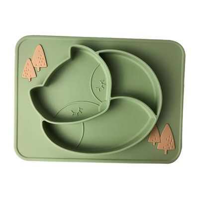 Khay em bé bằng silicon màu xanh lá cây tùy chỉnh Fox Shape Tấm silicon miễn phí cho bé