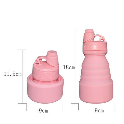 Thể thao ngoài trời Chai nước silicon gấp 500ml Cách nhiệt màu hồng có nắp