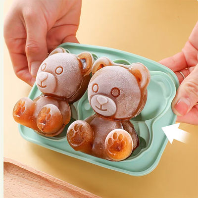 MHC Bpa Tray Free Ice Cube với nắp và thùng chứa lớn dễ thả 3D hình gấu Silikon Ice Cube Tray