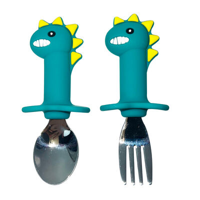 Cute hình động vật silicone baby spoon phim hoạt hình khủng long tay cầm ngắn Fruit table fork trẻ em ăn muối